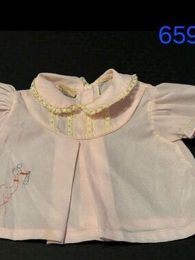 Vintage Pink Lace-Trim Baby Dress with Peter Pan Collar